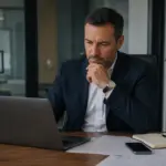 Antreprenor care verifică oferta unui furnizor B2B înainte de prima comandă
